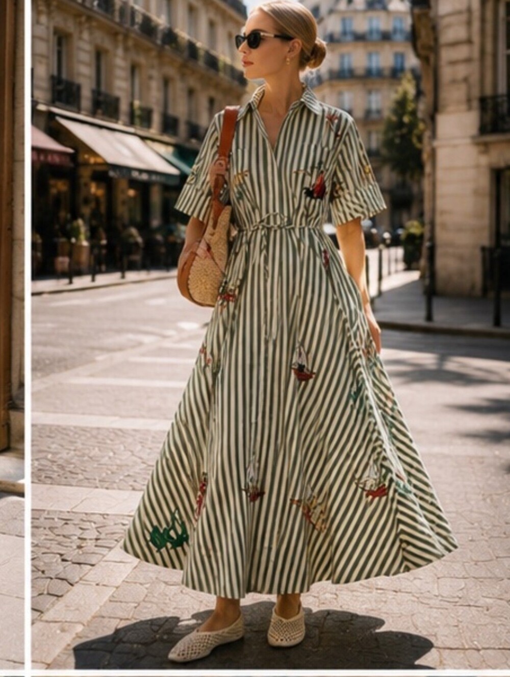 ALEMAISBisou Embroidered Striped Shirt dress Size 2